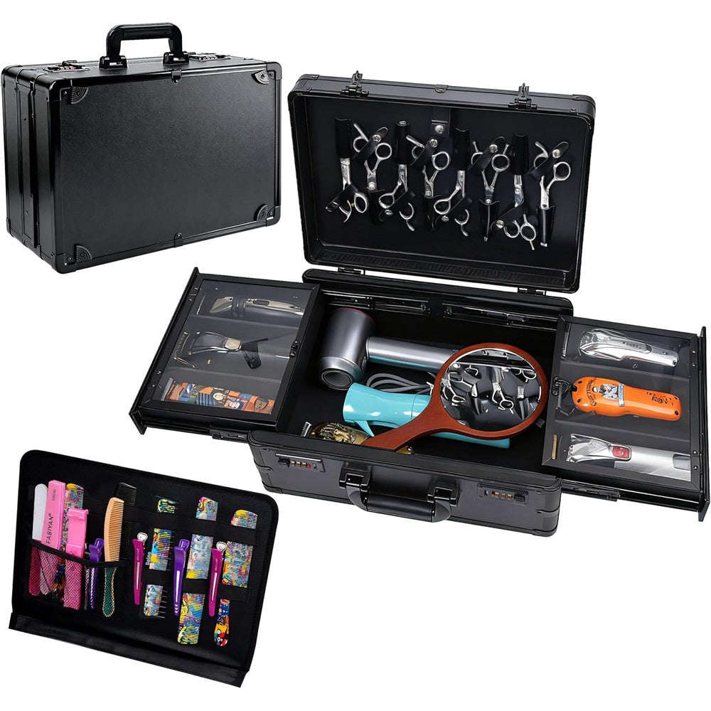 HUIMSWARM barber case front view professional aluminum travel suitcase for grooming tools