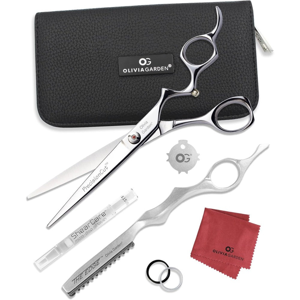 Olivia Garden PrecisionCut Professional Hairdressing Shears Intro Case kit front view.