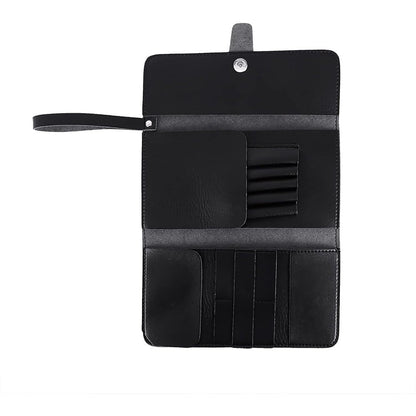 ZJchao multifunctional hair scissors bag pouch front view showing premium black leather finish.