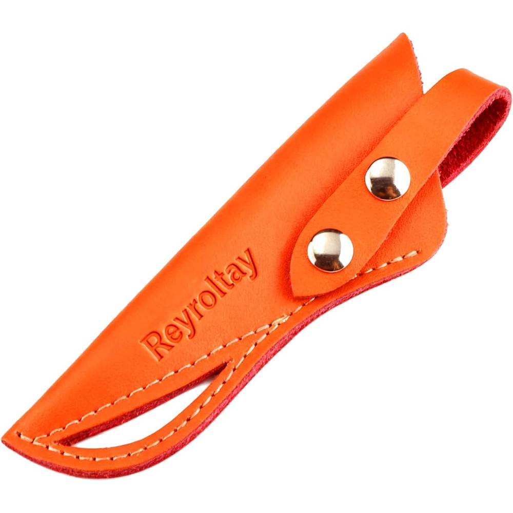 Reyroltay barber hair scissor case front view premium orange leather sheath