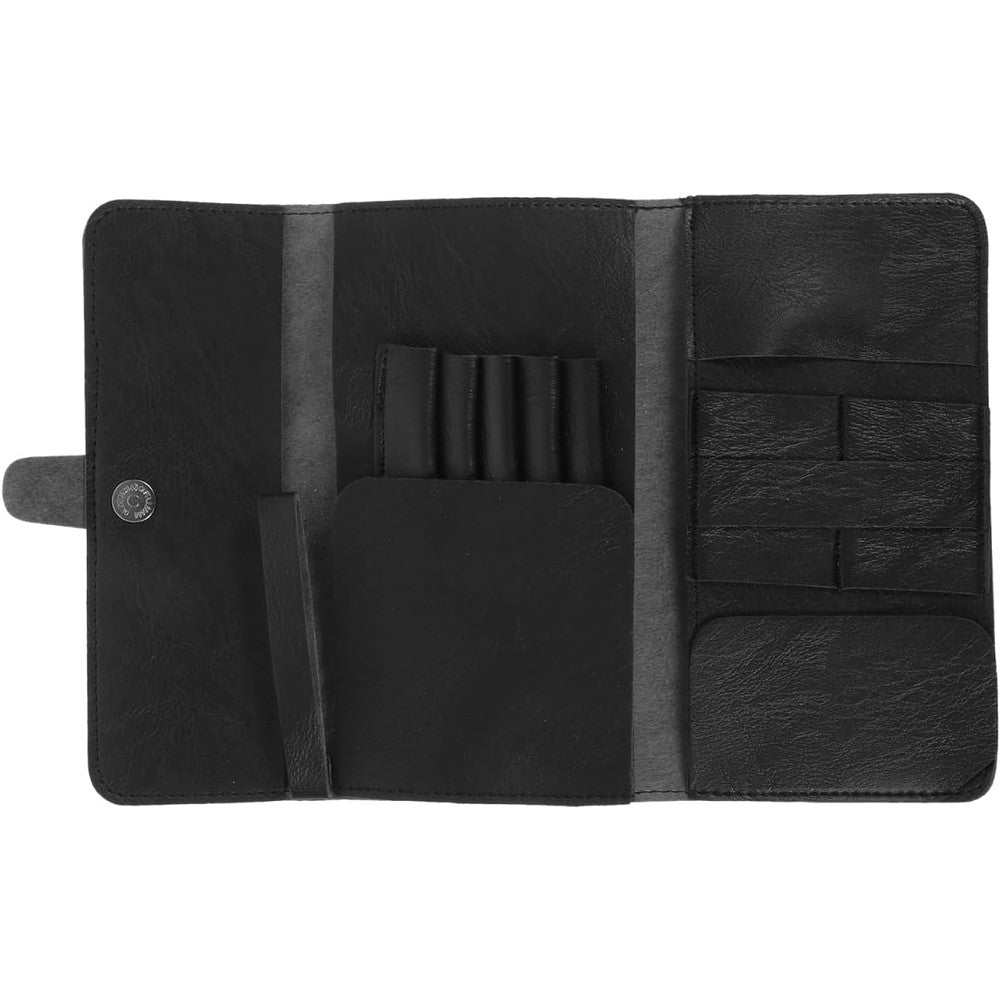 HONMEET portable leather scissor organizer bag front view showcasing professional black PU leather exterior.