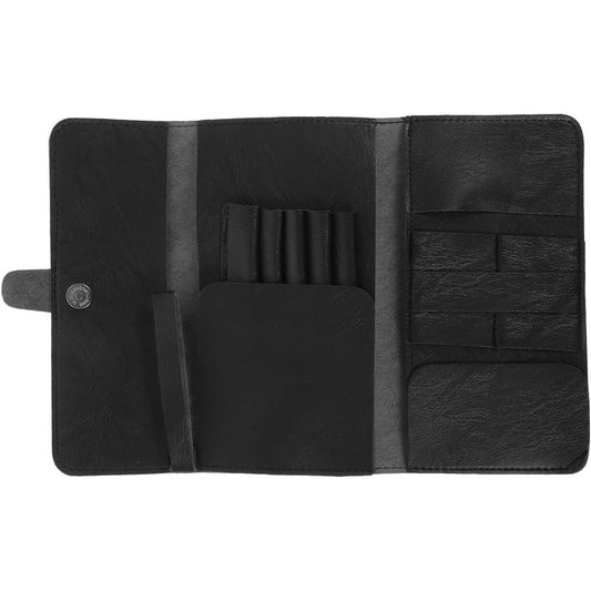 HONMEET portable leather scissor organizer bag front view showcasing professional black PU leather exterior.
