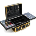 MoyRetty professional barber case organizer front view in gold and black