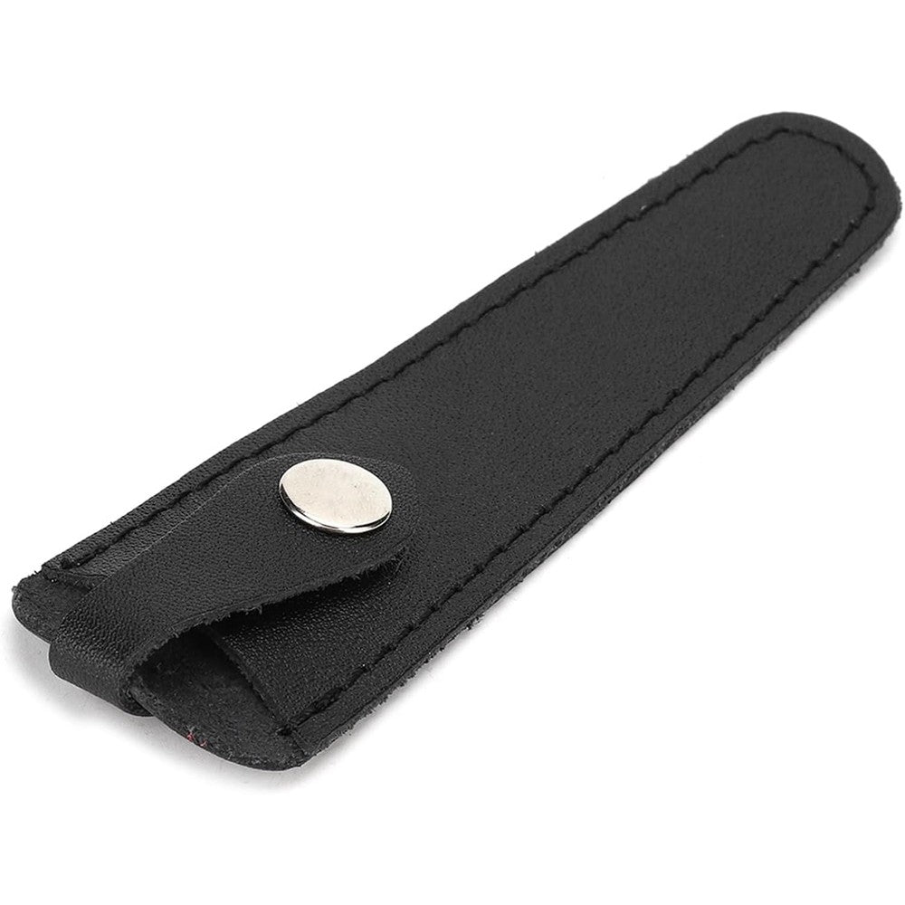 Cunyuer black leather compact scissor case front view protecting professional hair shears.