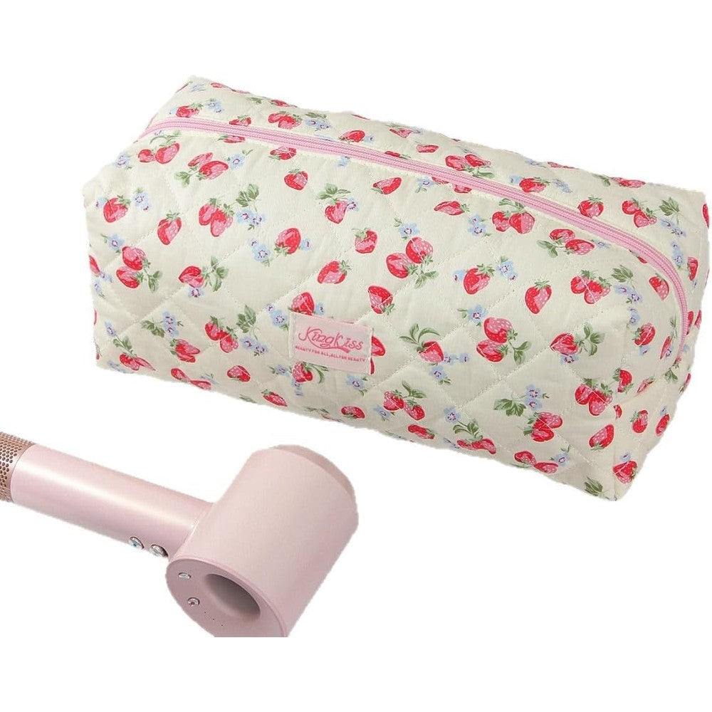 KCWVSIE hair tools case travel bag front view featuring a cute yellow strawberry pattern with zipper closure.