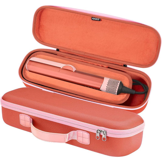 RAIACE hard storage case compatible with Dyson Airstrait straightener front view showcasing durable red exterior