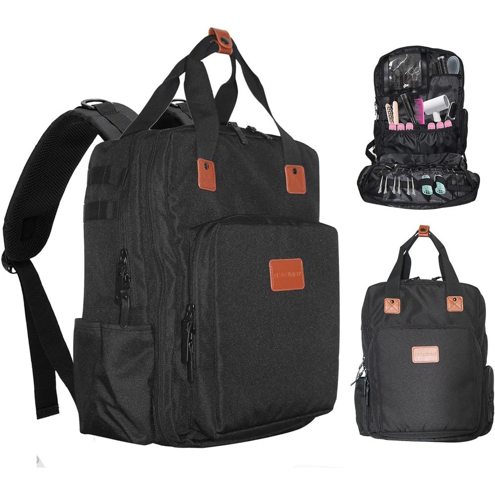 NADAENMF barber supplies bags backpack front view showing premium black water resistant nylon exterior.