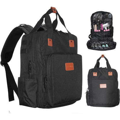 NADAENMF barber supplies bags backpack front view showing premium black water resistant nylon exterior.