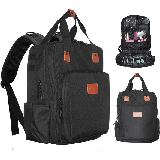 NADAENMF barber supplies bags backpack front view showing premium black water resistant nylon exterior.