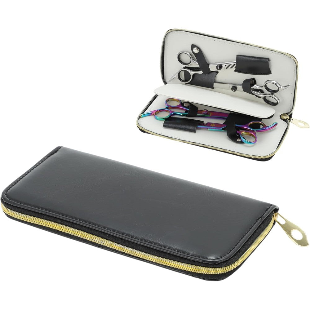 VOCOSTE barber scissors pouch bag front view showing premium black PU leather exterior