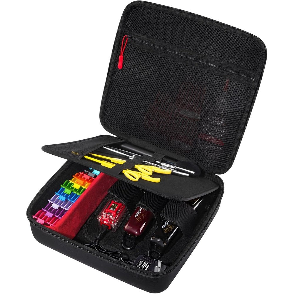 ProCase hard barber accessories case front view showing premium black water resistant exterior for professional hair clipper protection