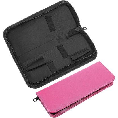 Jxiwfvl professional hair scissor case front view showing black and pink zippered pouches