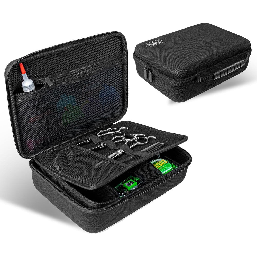Jeachan hard travel case for hair clippers front view showing durable black shockproof exterior shell.