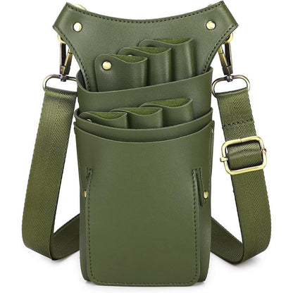 Goldwheat scissor pouch front view showing professional leather layout
