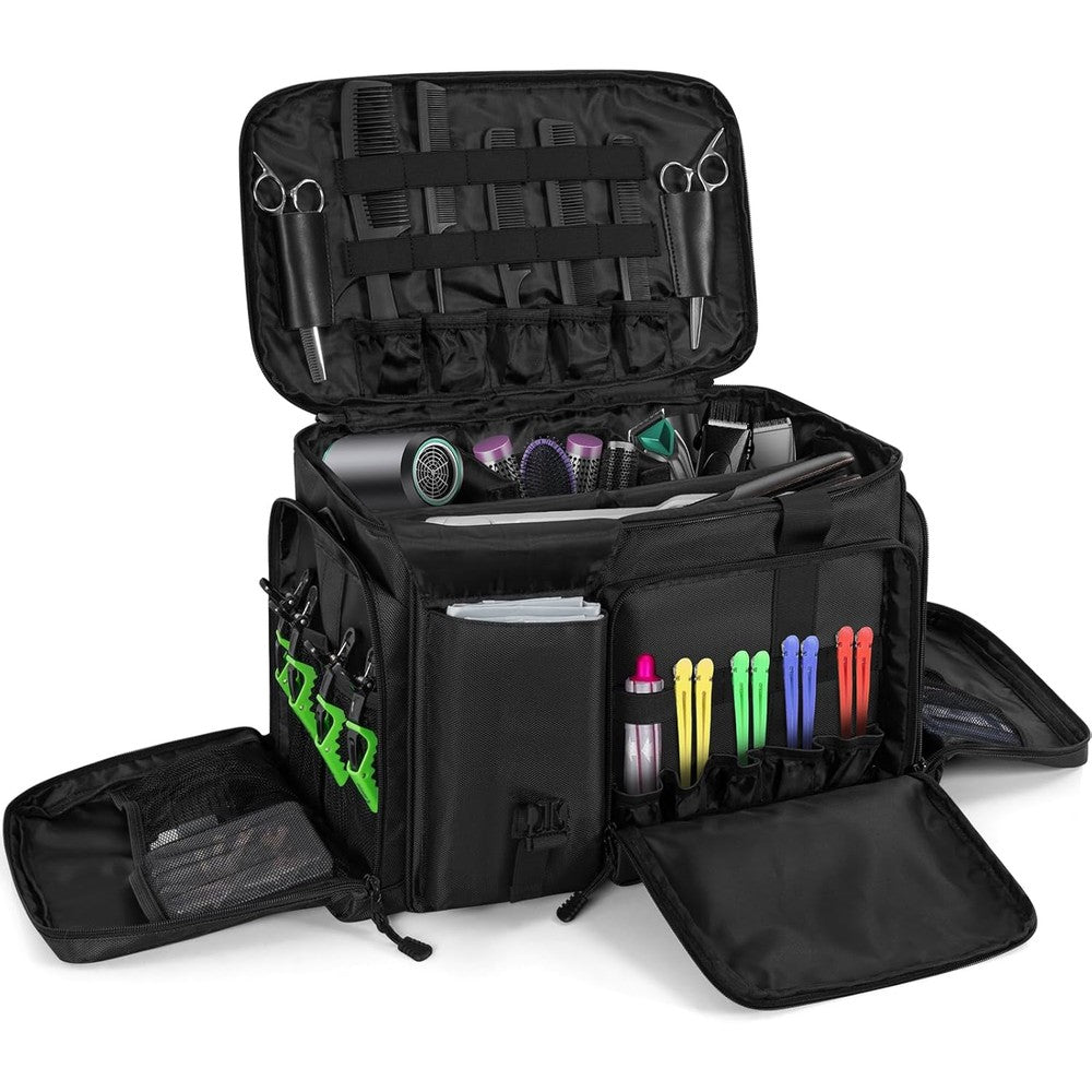 LASUK professional barber bag front view showing black heavy duty exterior fabric
