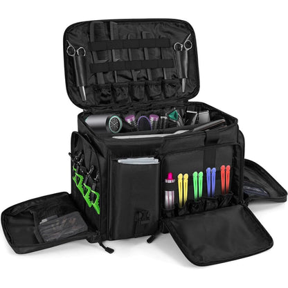 LASUK professional barber bag front view showing black heavy duty exterior fabric