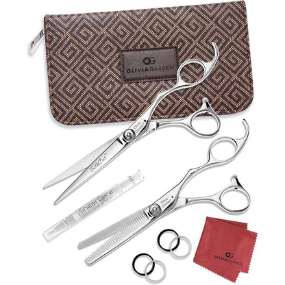 Olivia Garden SilkCut professional shear and thinner set front view featuring premium hairdressing scissors