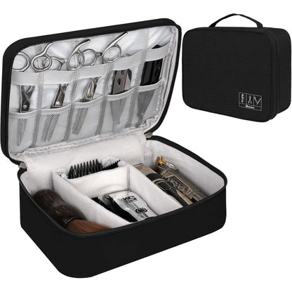 AIHOPESTO barber tools bag front view showing the sleek black shockproof exterior shell.