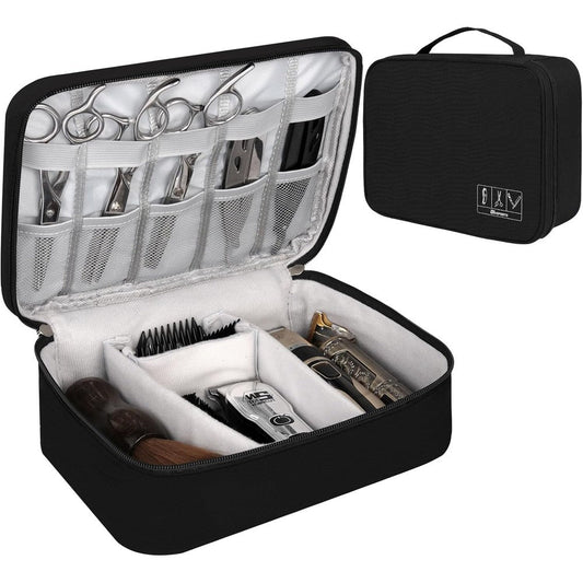 AIHOPESTO barber tools bag front view showing the sleek black shockproof exterior shell.