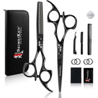 Smithking Seimeiken professional hair cutting scissors front view highlighting the sleek black finish.