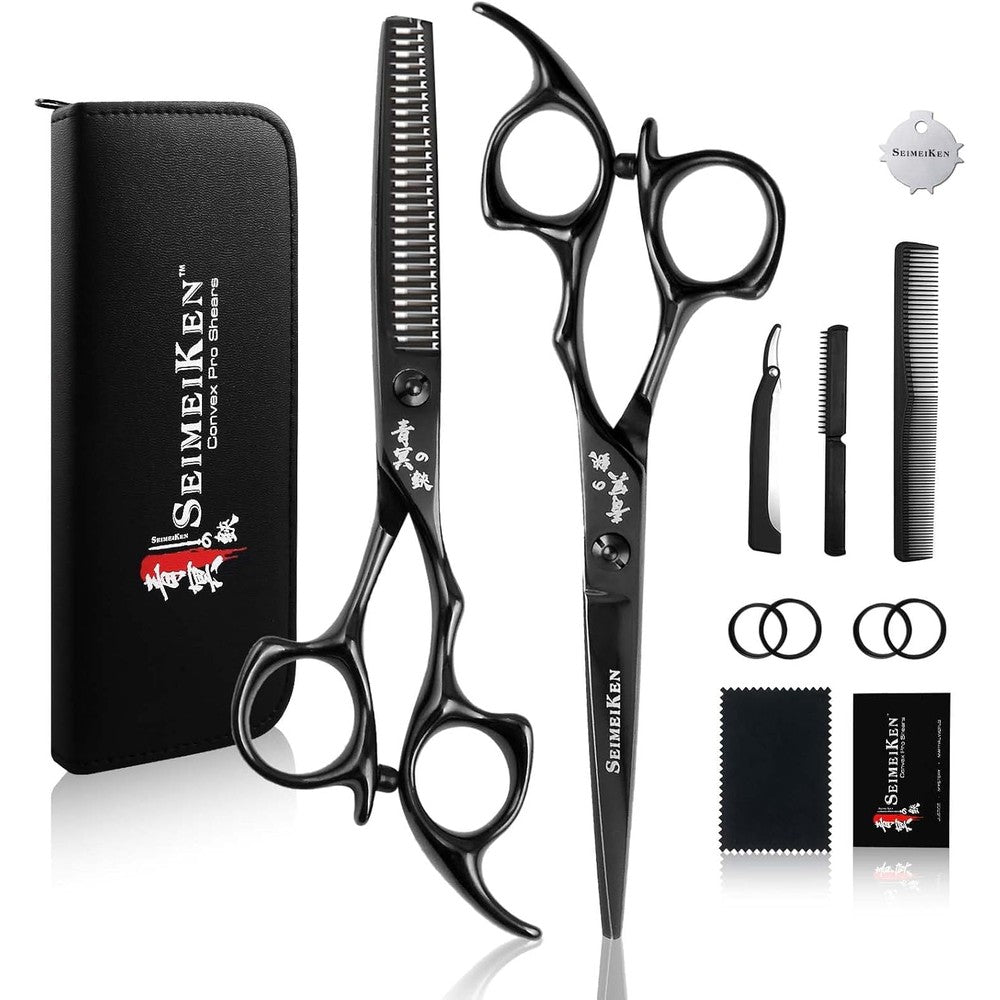 Smithking Seimeiken professional hair cutting scissors front view highlighting the sleek black finish.