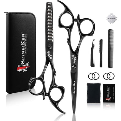 Smithking Seimeiken professional hair cutting scissors front view highlighting the sleek black finish.