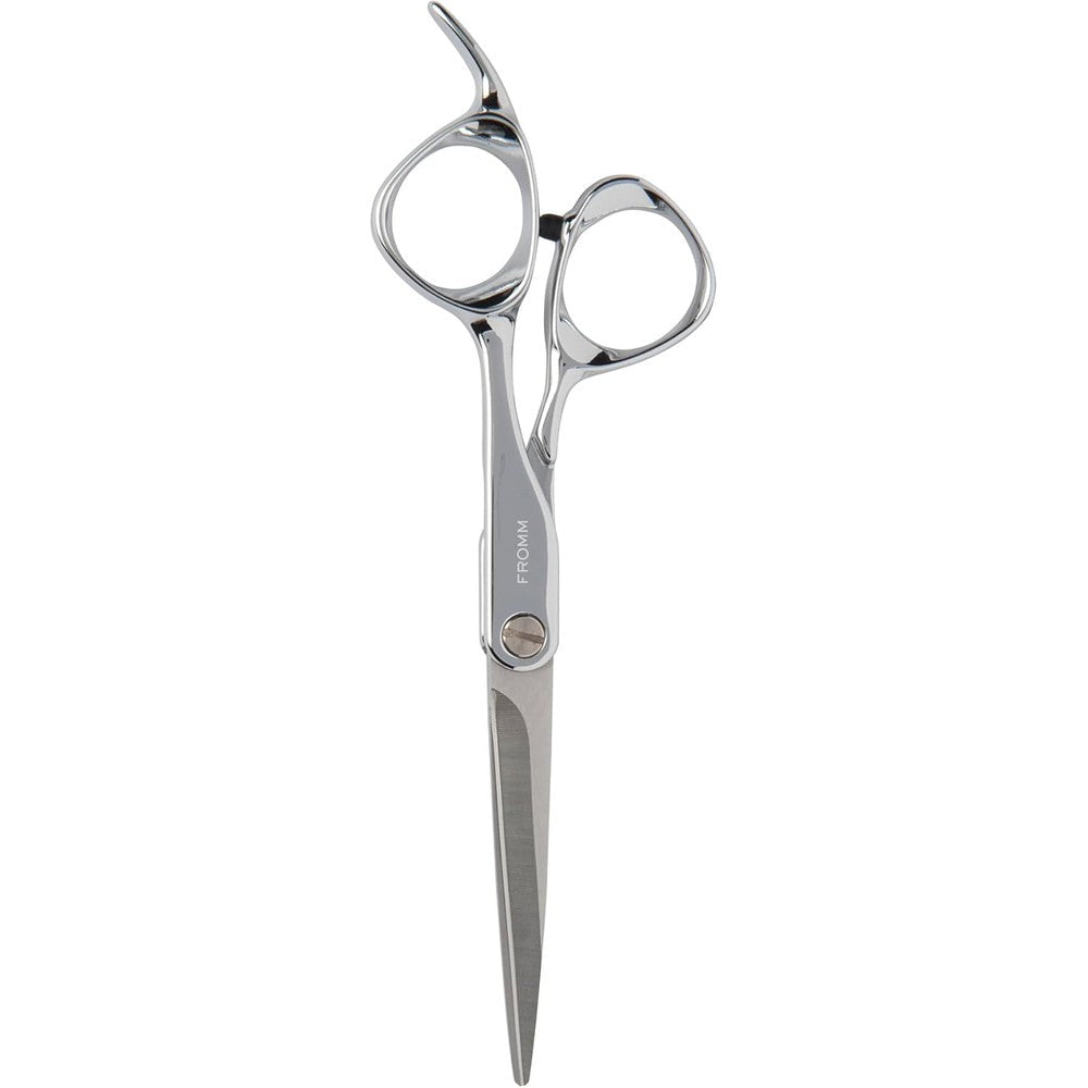 Fromm Professional Explore 5.75 Inch Hair Cutting Shears front view showcasing polished silver finish