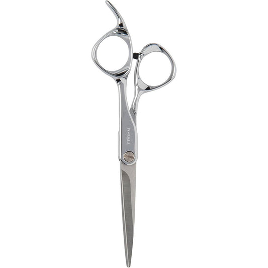 Fromm Professional Explore 5.75 Inch Hair Cutting Shears front view showcasing polished silver finish