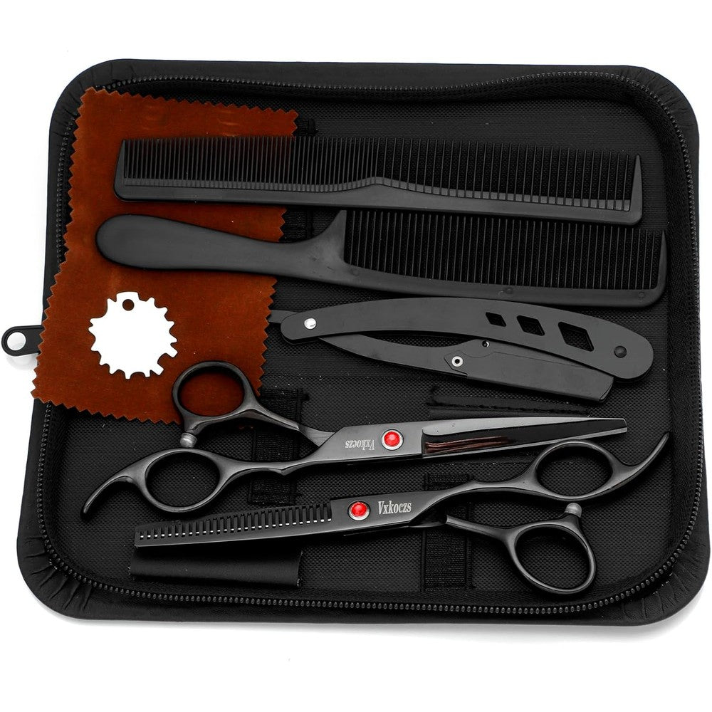 EOWLEN professional hair scissors set front view showing premium stainless steel barber shears.