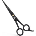 Jimy professional hair cutting shears front view showcasing matte black finish