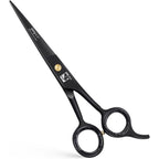 Jimy professional hair cutting shears front view showcasing matte black finish