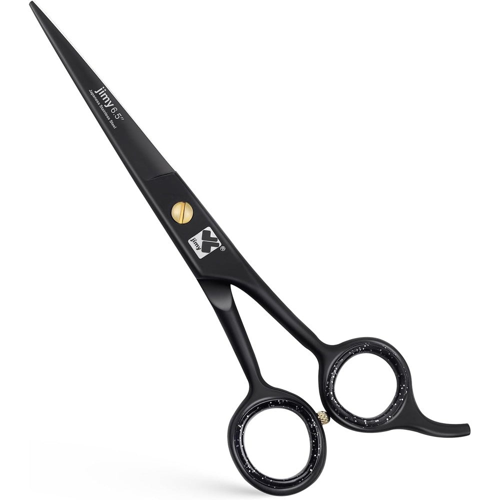Jimy professional hair cutting shears front view showcasing matte black finish