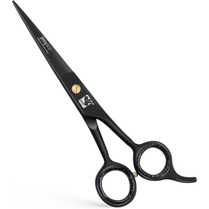 Jimy professional hair cutting shears front view showcasing matte black finish
