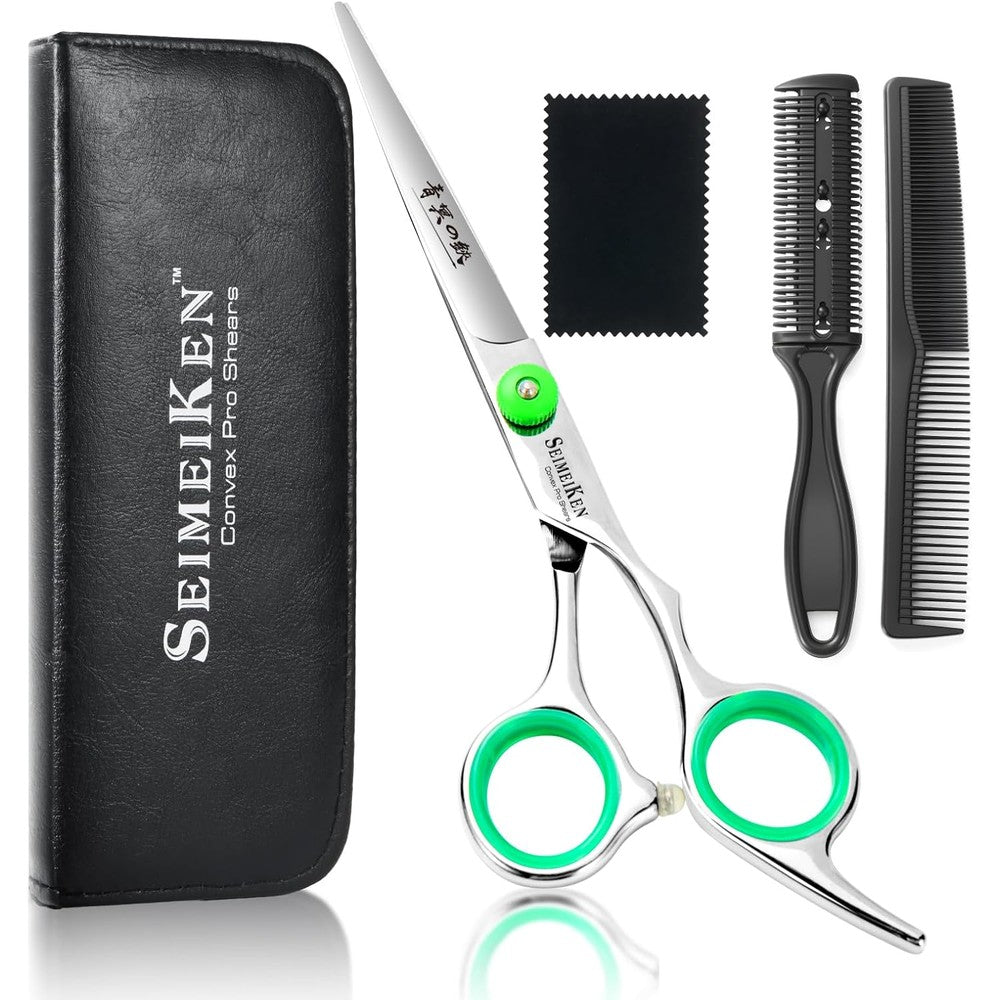 SEIMEIKEN professional Japanese 440C hair cutting scissors front view with adjustable tension screw