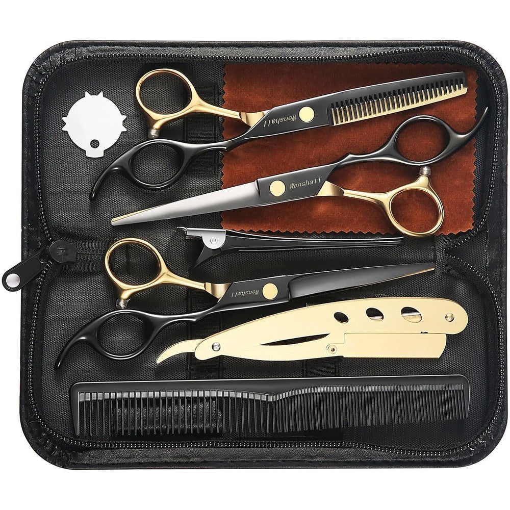 Wenshall professional black gold hair scissors set front view premium grooming tools.