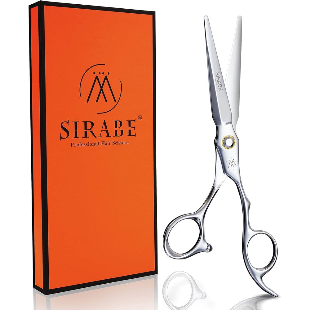 Sirabe professional hair cutting scissors front view showcasing ultra sharp stainless steel blades.