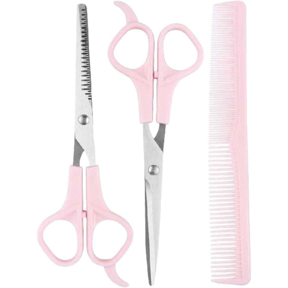 TIKMNO pink stainless steel hair cutting shears set front view professional salon scissors kit