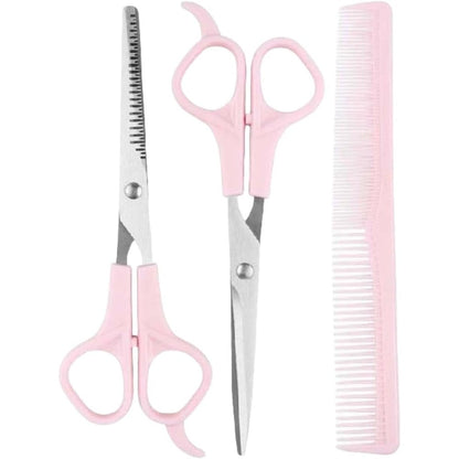TIKMNO pink stainless steel hair cutting shears set front view professional salon scissors kit