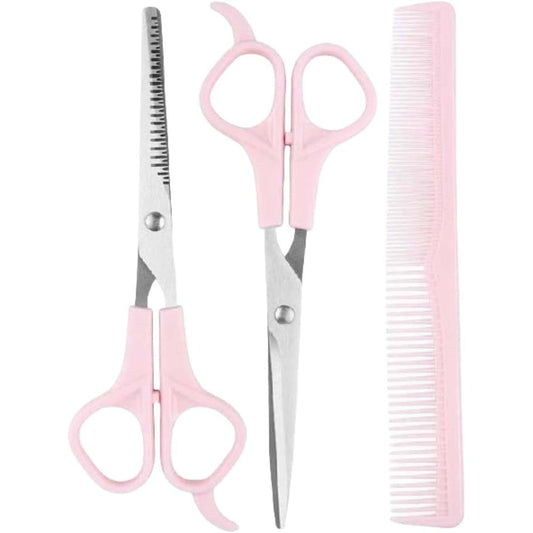 TIKMNO pink stainless steel hair cutting shears set front view professional salon scissors kit