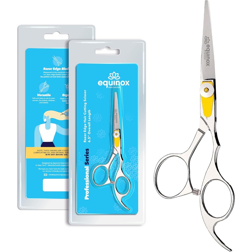 Equinox International Professional Razor Edge Barber Hair Cutting Scissors front view showcasing the premium Japanese stainless steel finish.