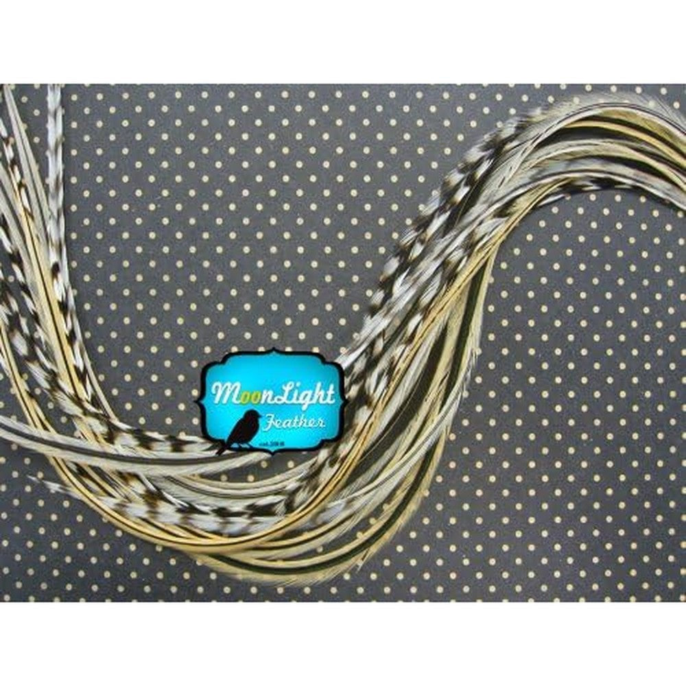 Moonlight Feather unique badger thin grizzly rooster hair extensions set of 10