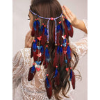 Campsis boho feather hair extension front view with blue butterfly