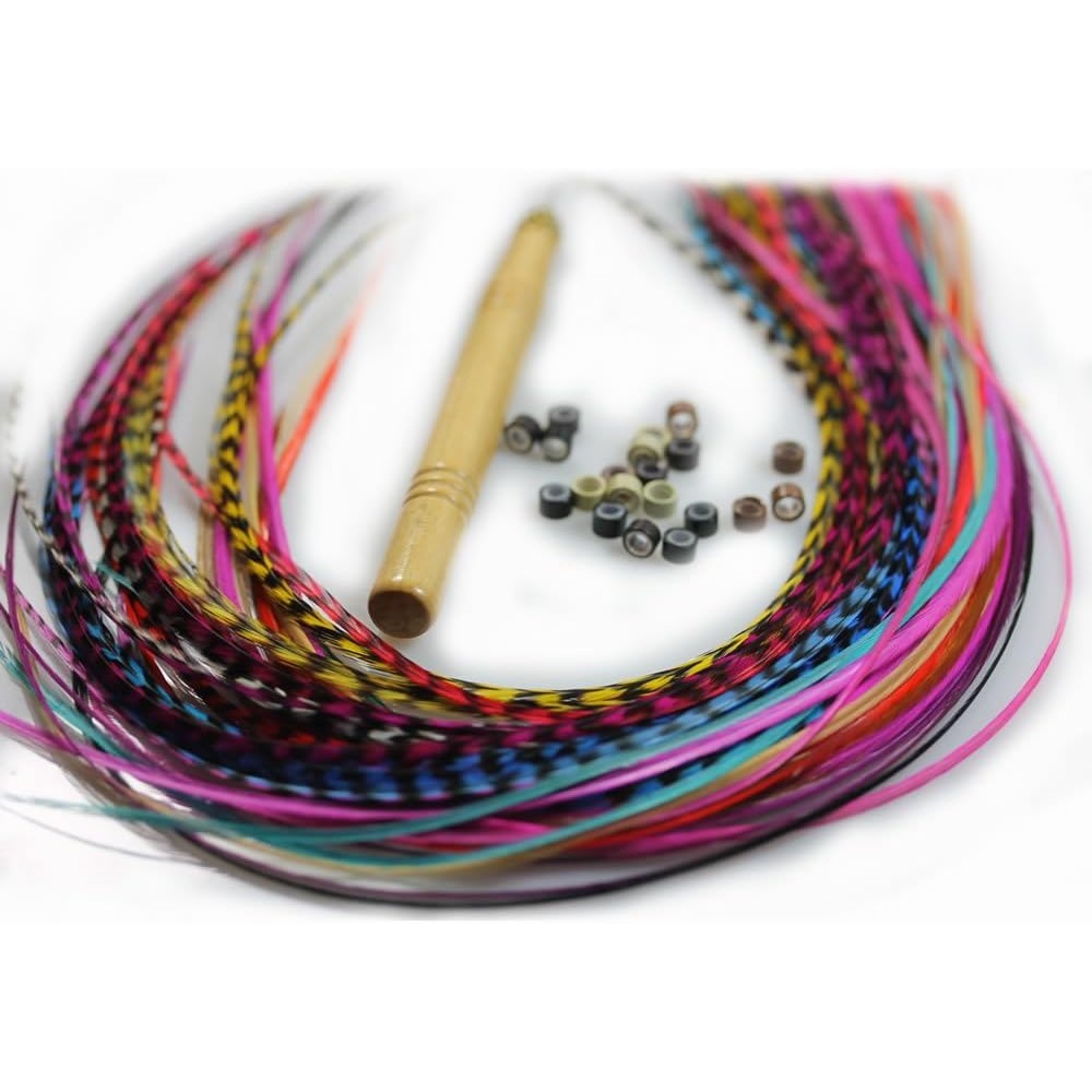 Sexy Sparkles feather hair extensions kit with rainbow feathers