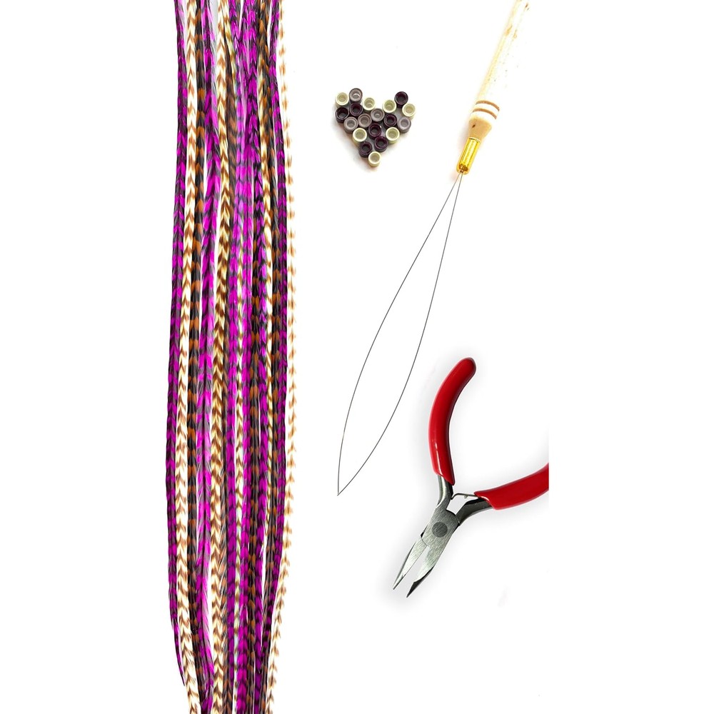 Feather Lily real rooster feather hair extensions rainbow kit front view