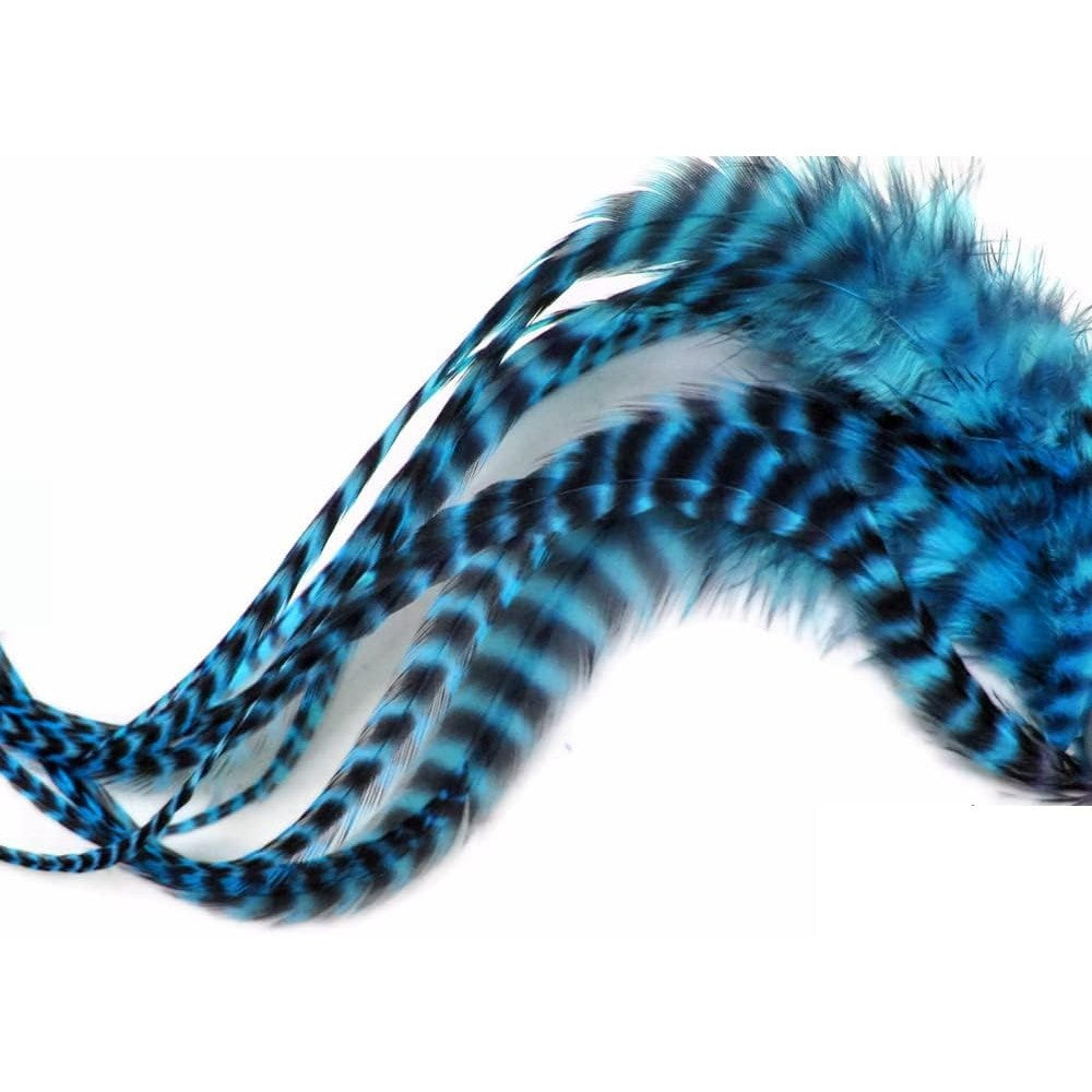 A170 Moonlight Feather Turquoise Blue Grizzly hair extension feathers front view