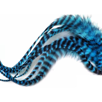 A170 Moonlight Feather Turquoise Blue Grizzly hair extension feathers front view