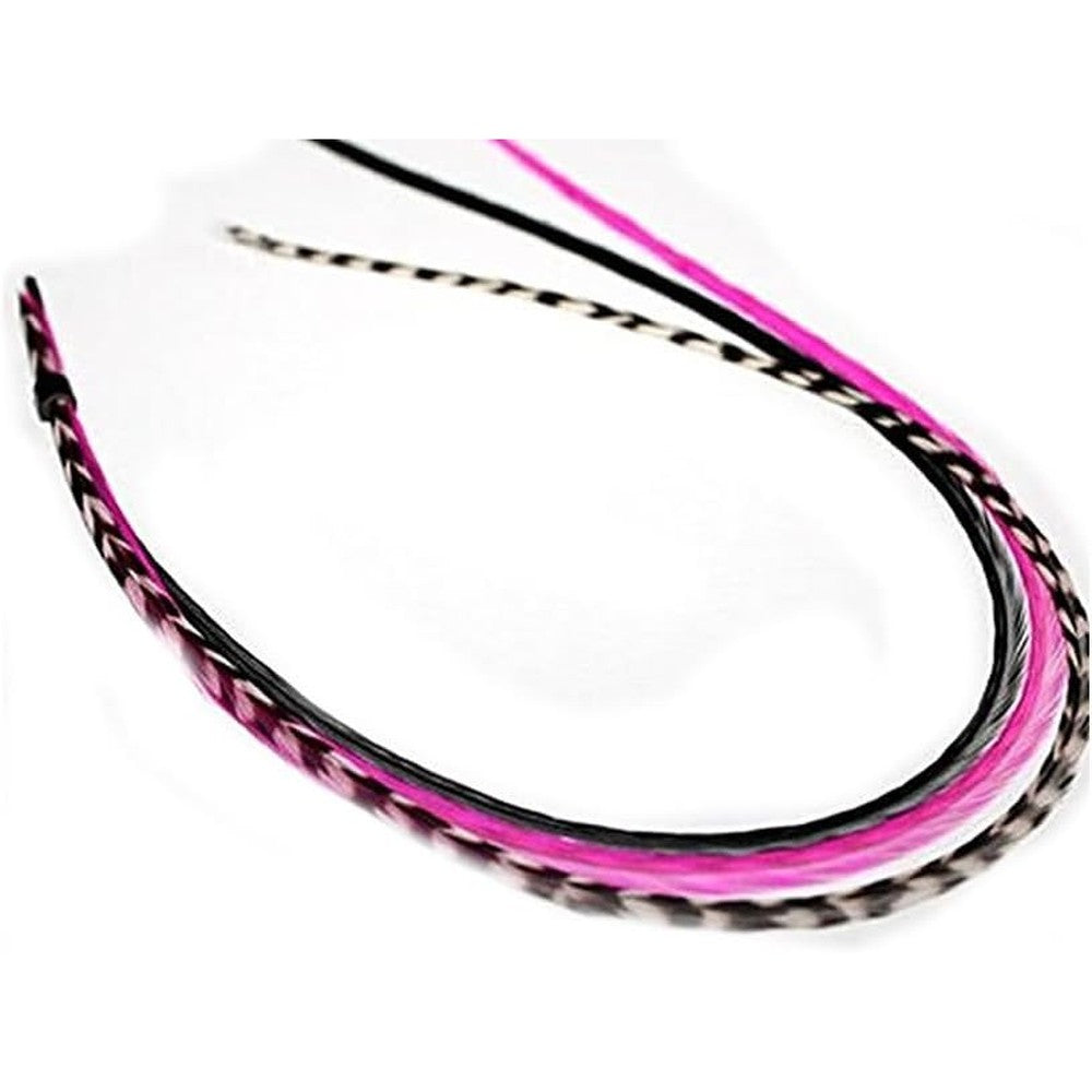 Sexy Sparkles hot pink black and grizzly feather hair extension front view