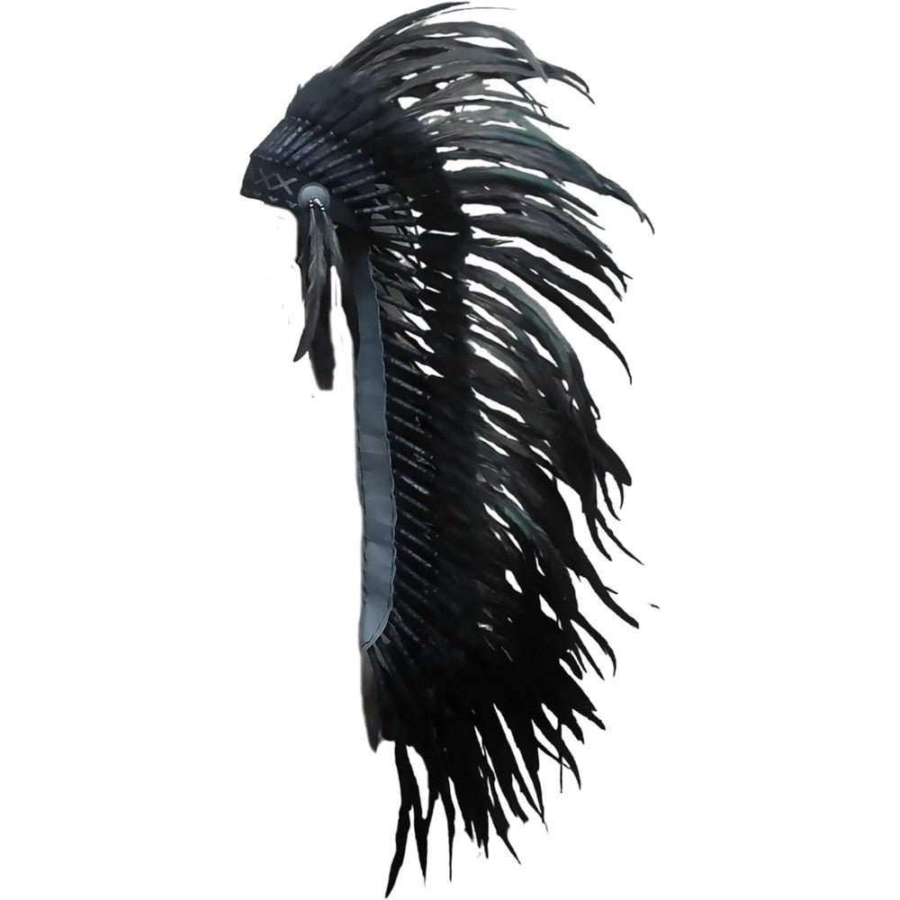 The World of Feathers extra long blue feather headdress front view
