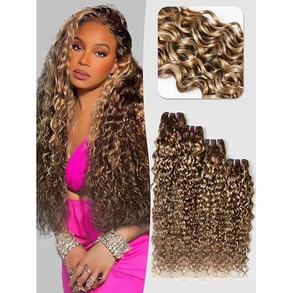 Laritaiya 4 bundle water wave human hair extensions front view