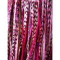 Sexy Sparkles pink feather hair extensions with glitter strands front view